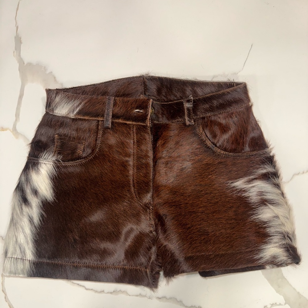 Brown Cowhide Leather Shorts